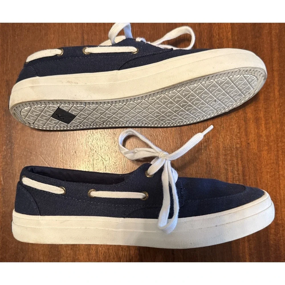 Sperry Crest Vibe Canvas Boat Shoes Women's 8.5 Navy White Memory Foam STS83206
